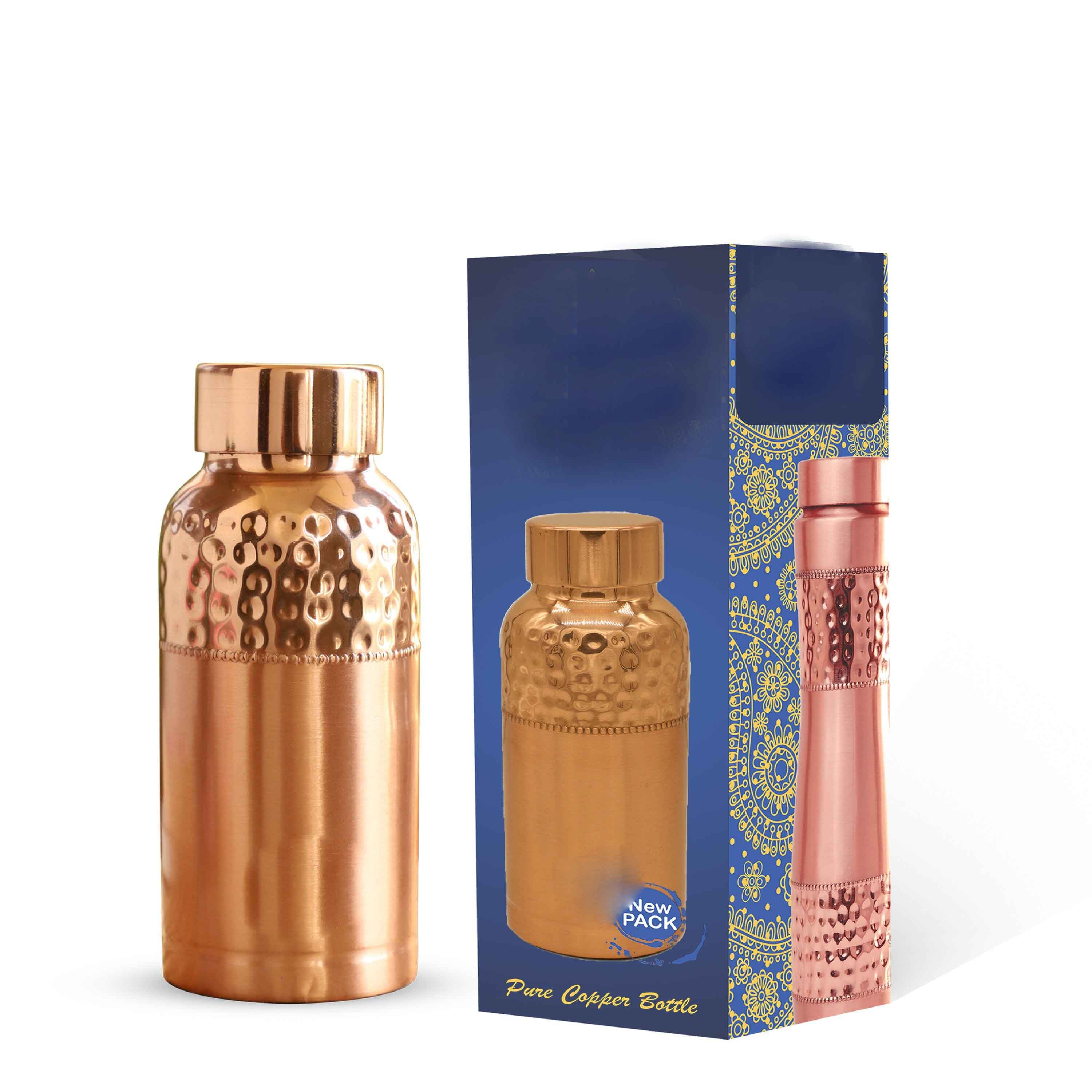 Doctor's choice pure copper water bottle with ergonomic design, upper hammered - 600 ML 167